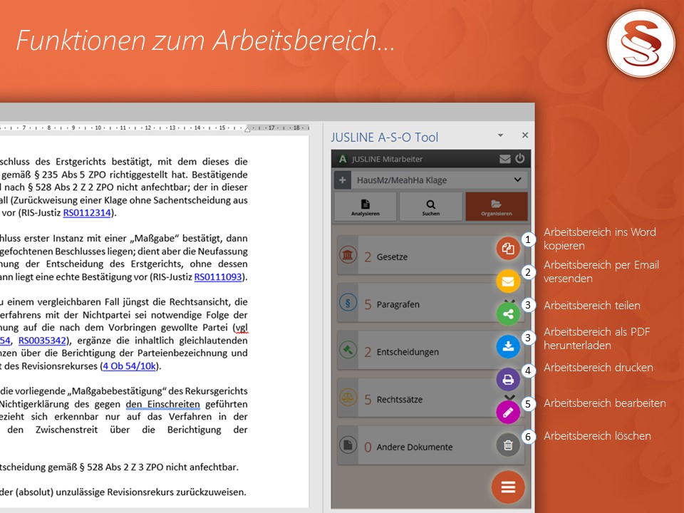 A-S-O Tool - Funktionen zum Arbeitsbereich